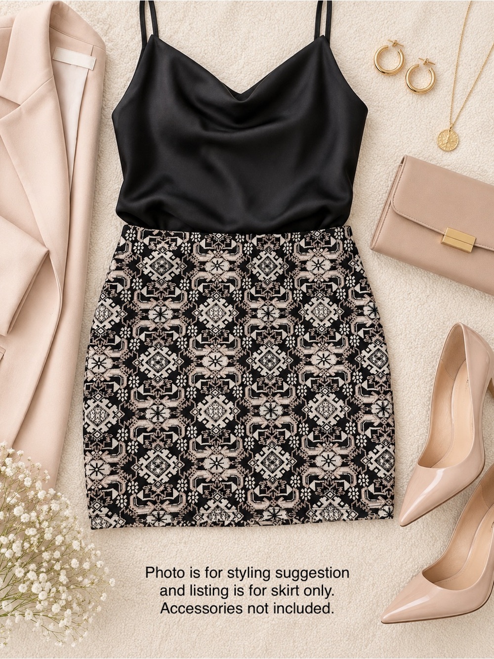 Xhilaration Black & Beige Geometric Jacquard Mini Skirt